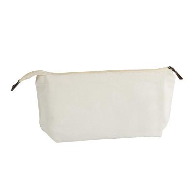 China Waterproof Cosmetic Bag Zipper Pencil Case Plain Natural Make Up Pocket Cotton Canvas White Pencil Case for sale