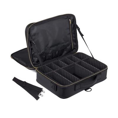 China Waterproof Professional Makeup Bag 3 Layers Crocodile Waterproof Travel Cosmetics Case With Adjustable Dividers and Strap for sale