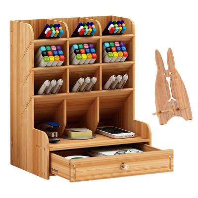 China Viable Pen Organizer for Office Desk Pencil Holder Wooden Stationery Storage with 9 Compartments for Art Office School Home Supplies for sale