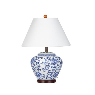 China New Chinese Classical Decorative Lamp Asian Simple Blue Porcelain Bedside Bedroom Decorative Lamp for sale