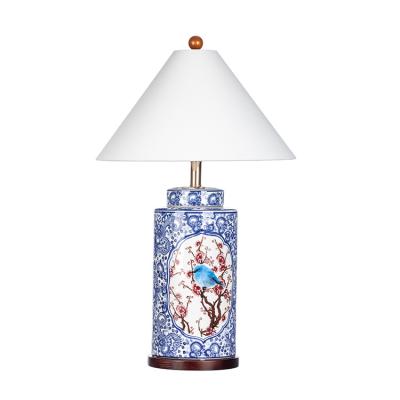 China Asian Custom Jingdezhen blue and white ceramic table lamp for living room and hotel nightstand for sale