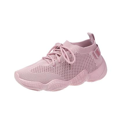 China Daliy Life Lady Knitted Fabric Polyoxyester Bottom Is Breathable Anti Lining Fashionable Running Sneaker Shoes for sale