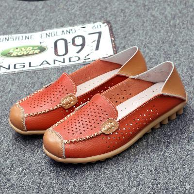 China Women's Fashion Lightweight Flats Genuine Leather Flats Ladies Shoes Female Cutout Slip On Ballet Shoes Flat Loafers Large Size for sale