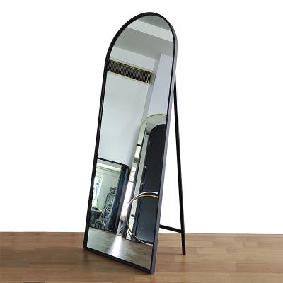 China Wholesale Minimalist Custom Iron Metal Black Gold Arched Frame Floor Standing Mirror Espejo Integral Dressing Spiegel Big Tall Long for sale