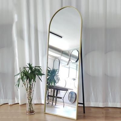 China Large Large Minimalist Custom Wholesale Vintage Metal Framed Floor Standing Mirror Black Gold Full Arch Long Wrap for sale