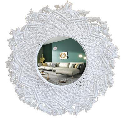 China Wholesale Modern Minimalist Living Room Bedroom Mirror Macrame Round Design Decorative Hanging Wall for sale