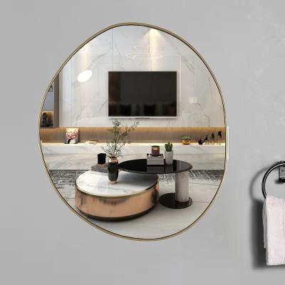 China Big Large Gold Minimalist Wholesale Metal Framed Irregular Asymmetrical Integral Mirror Wall Hanging Decor Bathroom Espejo Spiegel for sale