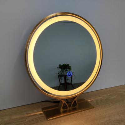 China Large minimalist touch screen defogging luminous smart control table led decorative makeup wall mirror with a frame with base for sale