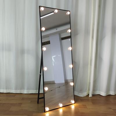 China Wholesale Custom Large Floor Standing Full Touch Three-color Full Standing Hollywood LED Mirror Espejo Light Spiegel Spiegel for sale