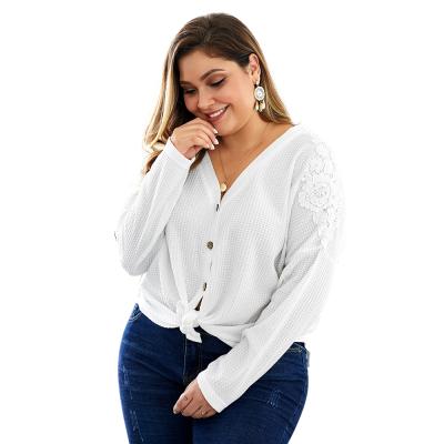 China 2021 Falls Anti-shrink Print Single Breasted V-Neckline Plus Size Cardigans Knit Sweater For Fat Women for sale