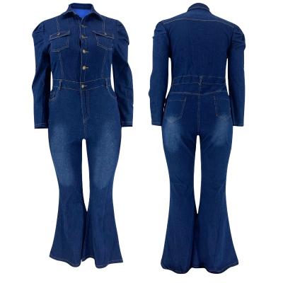 China Plus Size Autumn Women 2021 Solid Color Overalls Jeans Trumpet-Leg Overalls for sale