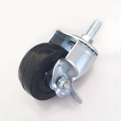 China swivel & 2.5 Inch Rigid Screw Black Rubber Wheel Spin Caster With Wheel Face Brake for sale