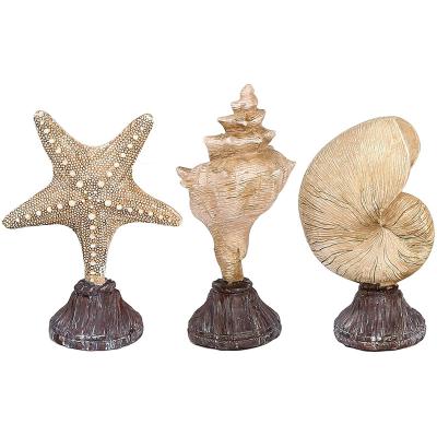 China Europe Modern Sculpture Decor Resin Statue Home Starfish Conch Nautilus Figurines Beach Style Nautical Table Ornaments Sculptures for sale