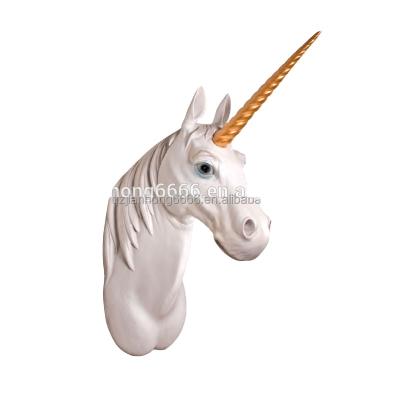 China Europe Animal Life Size Garden Statues Unicorn Head Wall Mount Resin for sale