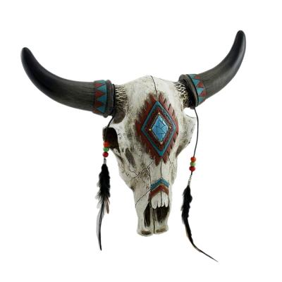 China Europe Wall Hanging Custom Head Buffalo Horns Resin Bull Skull Long for sale