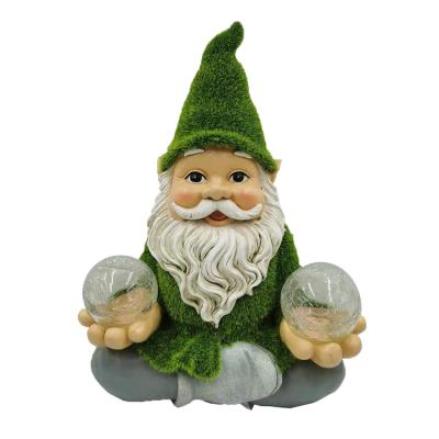 China Europe Resin Handmade Art Artificial Moss Flocking Decor Ornaments Christmas Garden Gnome for sale