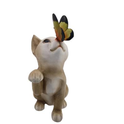 China Garden Resin Cat Butterfly Statue Animal Solar Powered Led Outdoor Light Garden for sale