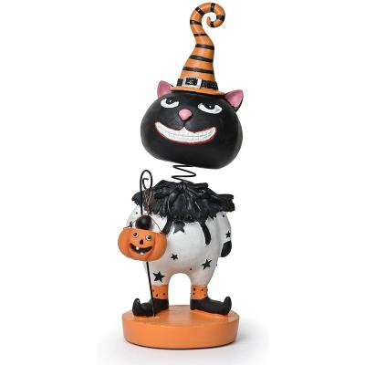 China Europe Cat Figurine Halloween Decorations Cute Resin Halloween Tabletop Figurine with Happy Black Cat Head for Holiday Party Home Decor for sale