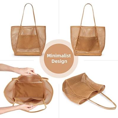 China Amazon Best PORTABLE Selling Foldable Mesh Tote Bag Womens Shoulder Handbags Beach Vacation Bag 2022 Running Ready for sale