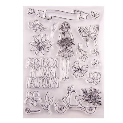 China Decoration Lovely Girl Flowers Custom Clear Silicone Stamps With Matching Dies for sale