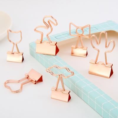 China Custom Clip Shape Paper Metal Rose Gold File Binder Paper Clip Case For Office Use Gold Paper Clip Set Case for sale