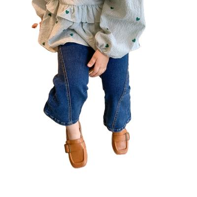 China Color Fade Proof YAJIANUO Spring Summer Toddler Baby Pants Slim Blue Boot Cut Out Double Tassels Girls Rocket Jeans for sale