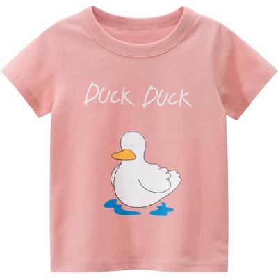 China YAJIANUO Girl Custom Logo Factory Custom Logo Breathable Summer Clothing Baby Cotton Kid Pink Cute Girls Printed T-shirts for sale