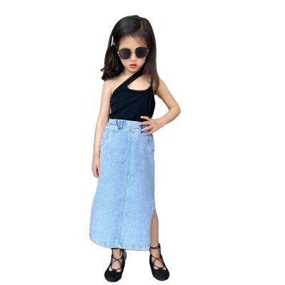 China Anti-wrinkle YAJIANUO 2022 summer new fashion girl's style two-piece dress peak baby sleeveless sweater Korean long skirt for sale