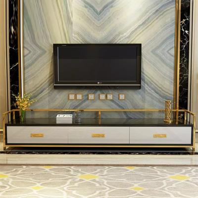 China Modern Luxury Metal Frame TV Cabinet Multifunctional White Television Stan for sale