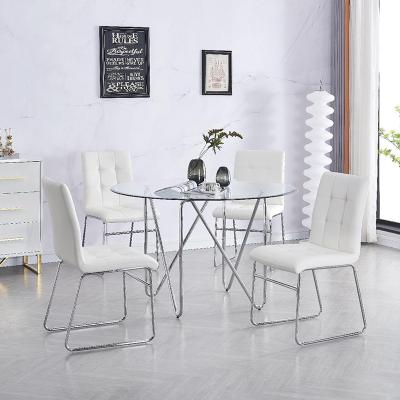 China OEM Family 121cm Tempered Glass Dining Table And Chair Set Restaurant Furniture for sale