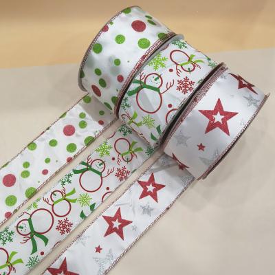 China New High Quality Ribbon Printed Satin Ribbon 4 Color Screen Printing Christmas Ribbon Cheap Price for sale