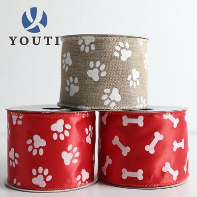 China Factory Wholesale 6.3cm High Tenacity Dog Printing DIY Ribbon Opens Ribbon Decoration Easter Printed Cable Ribbon For Wrapping for sale