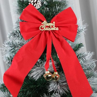 China Wholesale Artificial Christmas Tree Decoration Polyester Red Bow Merry Christmas Bow With Small Bell for sale