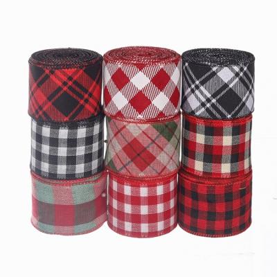 China Wholesale Iridescent Christmas Plaid Ribbon Lattice Christmas Ribbon Yarn Edge For Party Decoration for sale