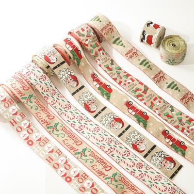 China Wholesale Custom Roll Iridescent Santa Claus Ribbon Merry Christmas Ribbon For Gift Wrapping Christmas Decoration Bow for sale