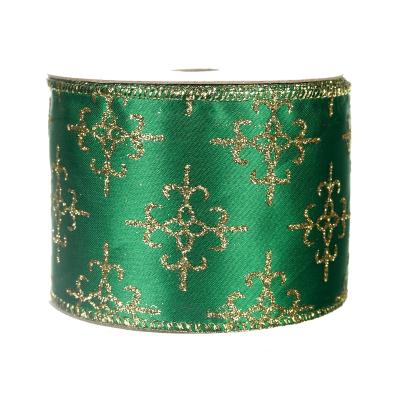 China 6.3cm Viable Custom Made Polyester Ribbon Rolls Snowflake Print Ribbon Craft Green Ribbon Rolls For Christmas for sale