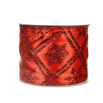 China Sustainable Wholesale Silk Ribbon Eco-Friendly Hot Stamp Gold Sparkle Snowflake Print Ribbon Christmas Ribbon for sale