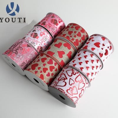 China Viable Factory Wholesale Handmade Satin Fabric Ribbon Colorful Cable Edge Valentine's Day Printing Ribbon for sale