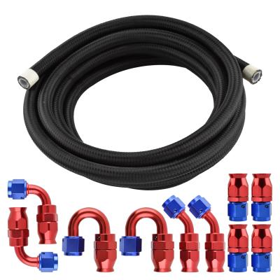 China Industrial 16 Foot One Black 6 AN6 Nylon Braided PTFE E85 Fuel Hose And Fittings Kit for sale