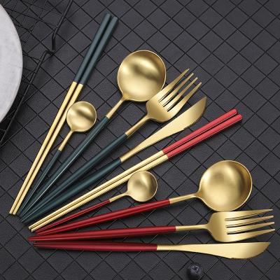 China High Quality Disposable Portable Knife Mirror Fork Spoon Camping Travel Stainless Steel Polishing Process Mounted Gold Cutlery for sale