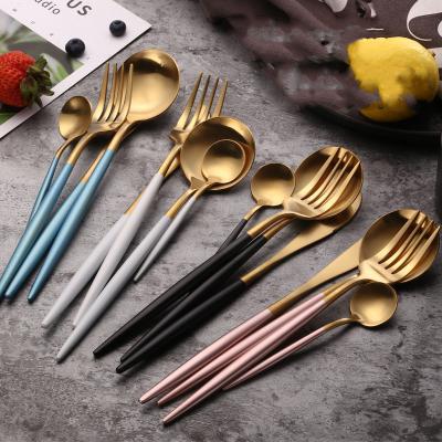 China Portable Travel Disposable Camping Kitchen Stainless Steel Spoon Fork Knife Mirror Polishing Cutlery Gold Process Silverware for sale