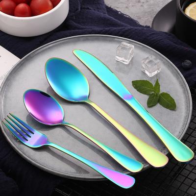 China Luxury Disposable Cutlery Sets Spoon Knife Fork Wholesale Spoon Mirror Polishing Colorful Stainless Steel Silverware for sale