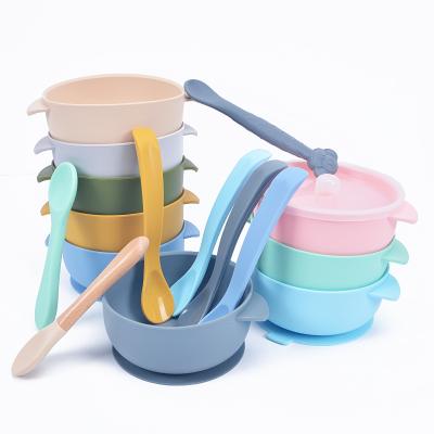 China Durable Food Grade Silicone Safety Kids Tableware With Lid Colorful Customized Customized Baby Spoon Baby Bowl for sale