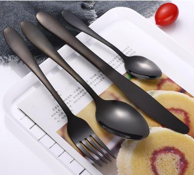 China New Design Disposable Spoon And Fork Knife Customized Logo Mirror Polishing Colorful Flatware Set Black Stainless Steel Cutlery for sale