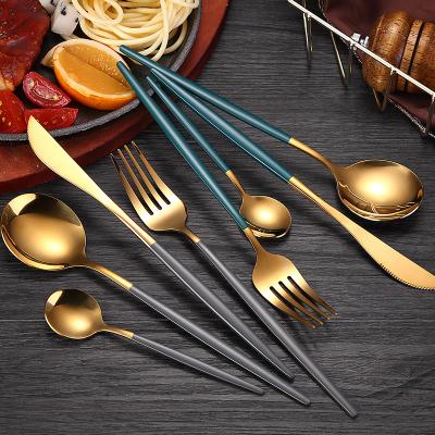 China 2022 New Custom Logo Paint Spoon Fork Cooking Knife Disposable Custom Proliferating Reusable Travel Stainless Steel Cutlery Set for sale