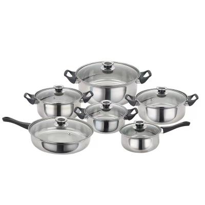 China Viable European stainless steel home kitchen pots and pans with glass coverHot sale products 12pcs cookware set for sale