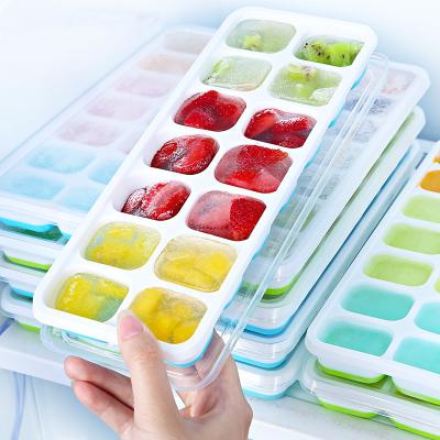 China Ice Making Approved Food Grade Custom Mold Collapsible 14 Cavity Silicone Tray Safety Freezer Ice Cube Mold for sale