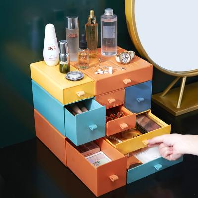 China Removable Colorful Plastic High Quality Desktop Makeup Drawers Flexible Home Dresser Combination Storage Boxes for sale