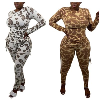 China High Quality Banquet Leopard Print Tie Dye Print Two Piece Pants Suit Fashion Print Two Piece Suit Women for sale