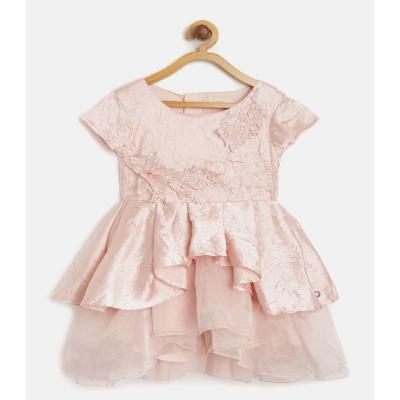 China Anti-wrinkle Fashion Girl Flower Dresses Fit Solid Pink And Flare With Lace Insert Detail Princess Dress for sale